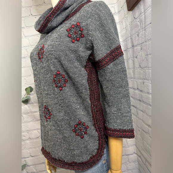 LUCKY LOTUS BRAND Sweater Embroidered Knit Pullover Cowl Neck - Picture 3 of 5